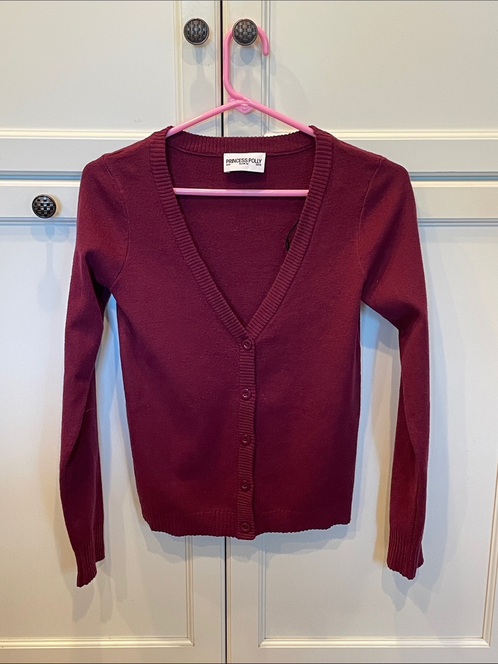 Princess Polly Deep Wine V-Neck Button Cardigan